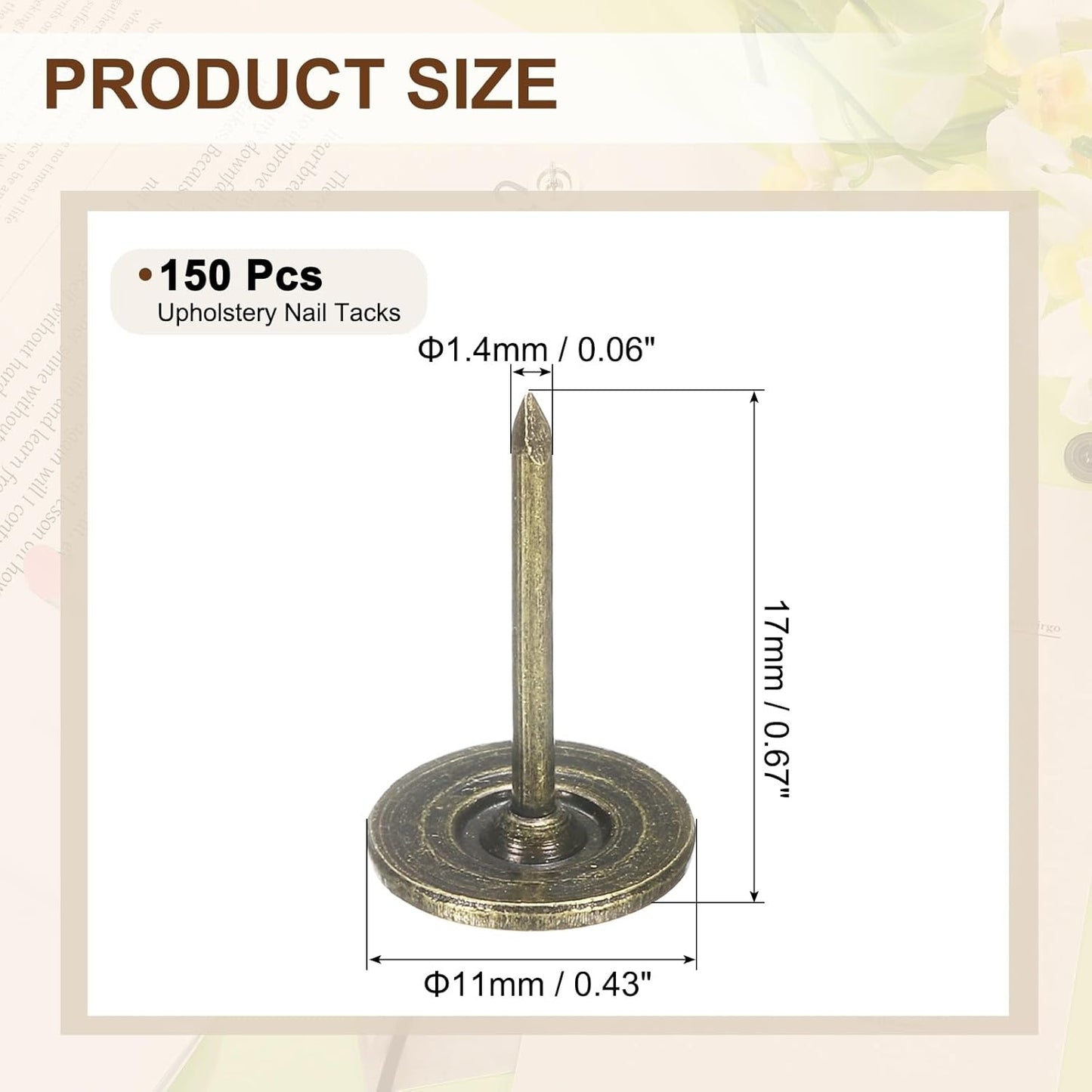 uxcell 150Pcs Upholstery Tacks, 11mmx17mm Flat Head Thumb Tack Decorative Furniture Nails Push Pins for Furniture Sofa Headboards, Bronze