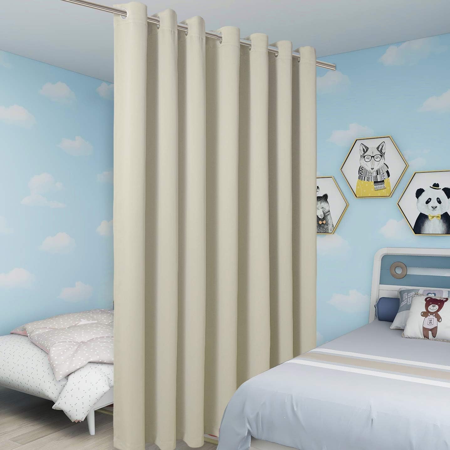 BONZER Room Divider Blackout Curtain Extra Wide Room Darkening Total Privacy Wall Noise Reducing for Apartment, Studio, 108L x 150W Inch (9L x 12.5W ft), 1 Panel, Cream