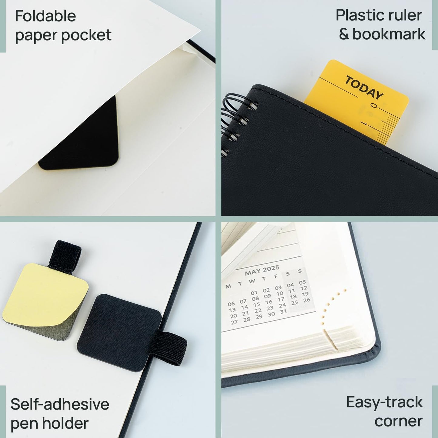 POPRUN Pocket Planner 2025-2026 (Purse Size 4'' x 6.25'') Academic Small Calendar (July 2025 - June 2026) with Hourly Time Slots, 100GSM Thick Papers, Spiral Leather Cover - Brown