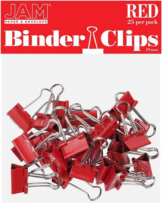 JAM PAPER Colorful Binder Clips - Small - 3/4 Inch (19 mm) - Red Binderclips - 25/Pack
