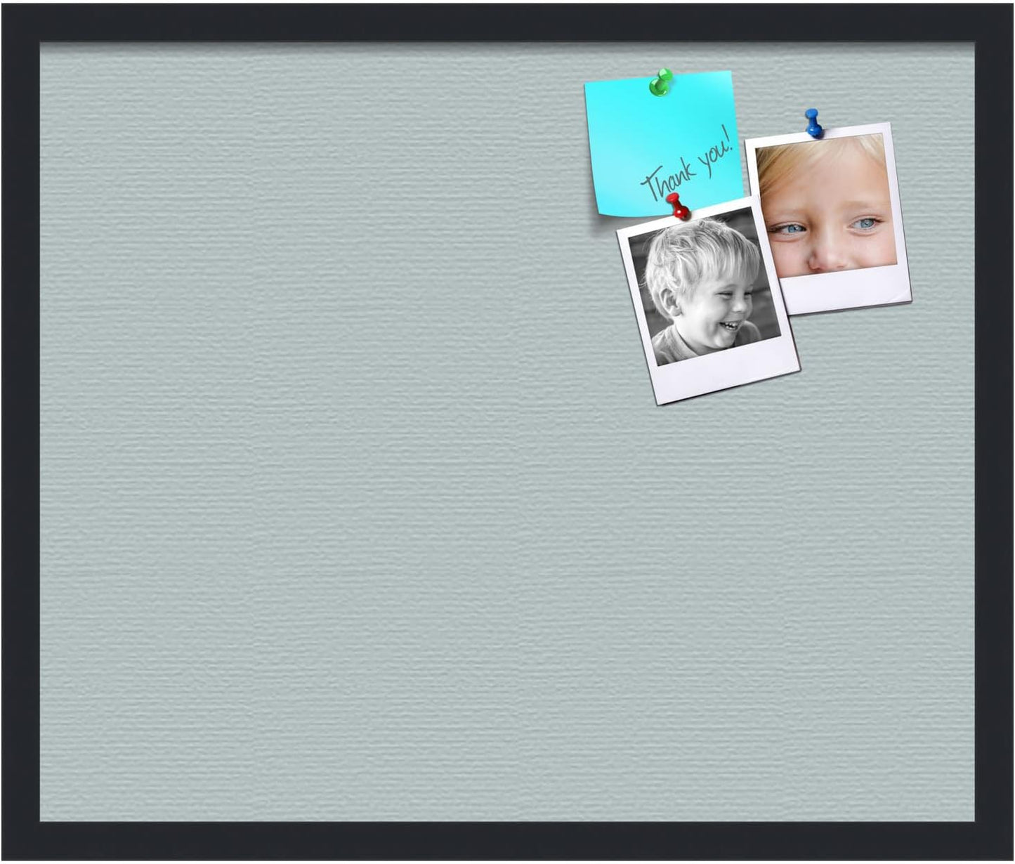 PinPix 24x20 Inch Cork Bulletin Board. This Decorative Framed Pin Board Comes with Soft Blue Design and a Satin Black Frame. Ideal for Home Office Decor or Message Board (PinPix-1814)