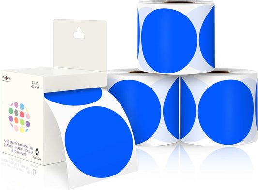 PARLAIM 3”Color Coding Labels Stickers,4Rolls/2000per Dispenser Box Round Adhesive Circle Dot Stickers for Inventory Office Home (Blue)