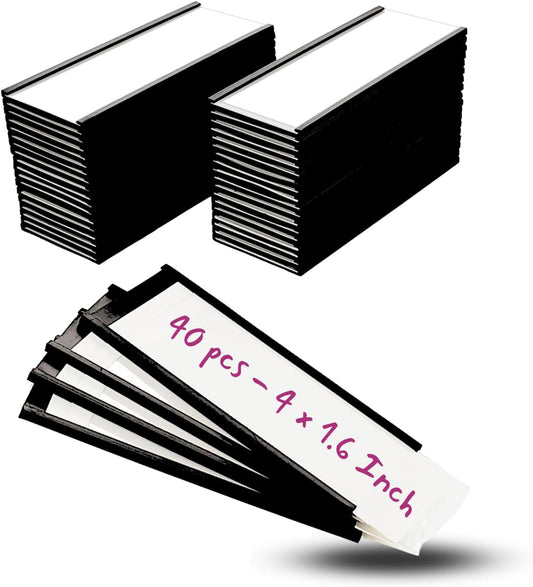 Availey 40 Pack Magnetic 'C' Channel Label Holders for Metal Racks and Shelves with Protective Films and Replacement Strips 4" x 1.6"