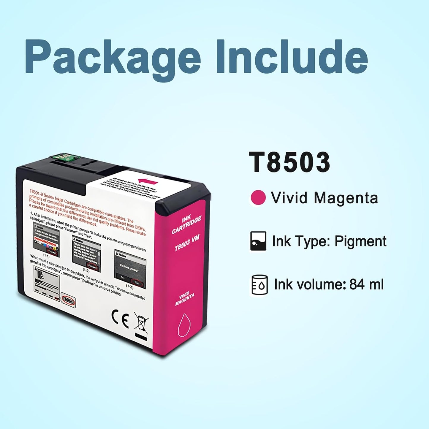 T850 Ink Cartridge T8503 T850300 Remanufactured Work for SureColor P800 (1-Pack, Vivid Magenta)