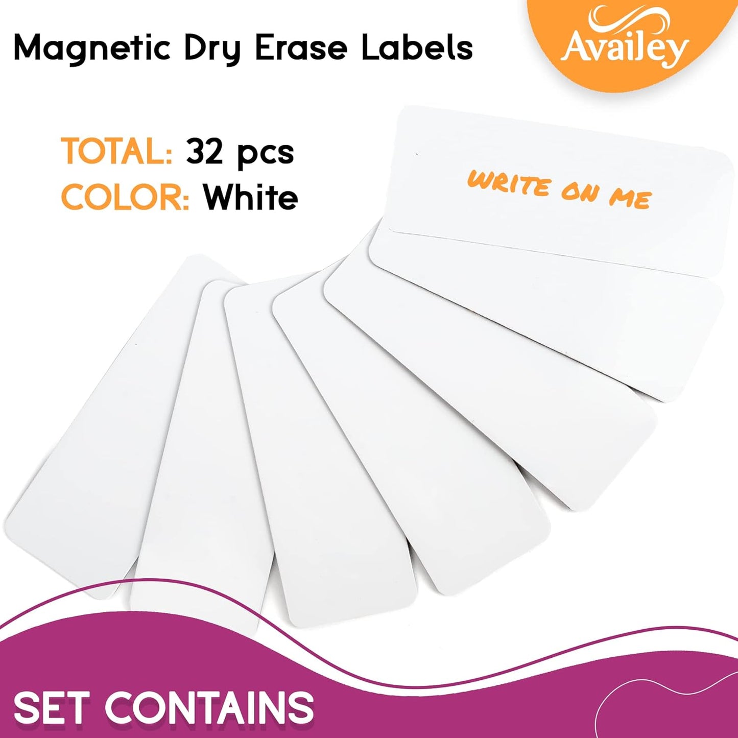 Availey 32 Pieces (4 x 1.8") - White Magnetic Dry Erase Labels - Reusable Strips for Classroom Home Office Garage Refrigerator - Blank Writable Erasable Cards - Name Tags Students Locker Shelf