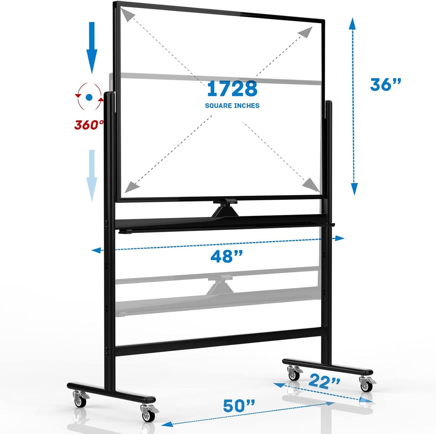 Large Dry Erase Board 48 x 36 Magnetic Non-Foldable Whiteboard with Stand Portable Mobile Rolling Double Sided with Wheels for Office Home Classroom