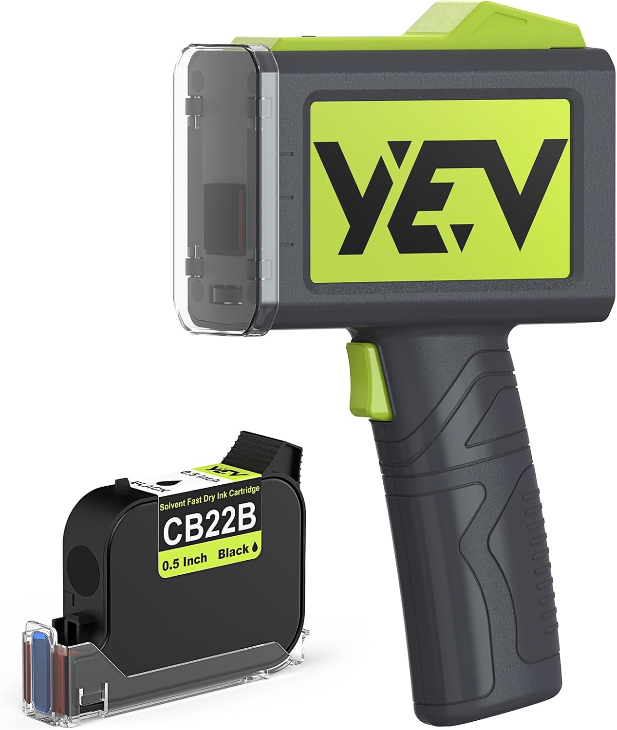 YEV Handheld Inkiet Printer V127 Newly Enhanced 16-Hour Continuous Printing 5 Wheel Support for Printing Batch Numbers, Logos, Serial Numbers, Barcodes, and QR Codes on Diverse Materials (Green)
