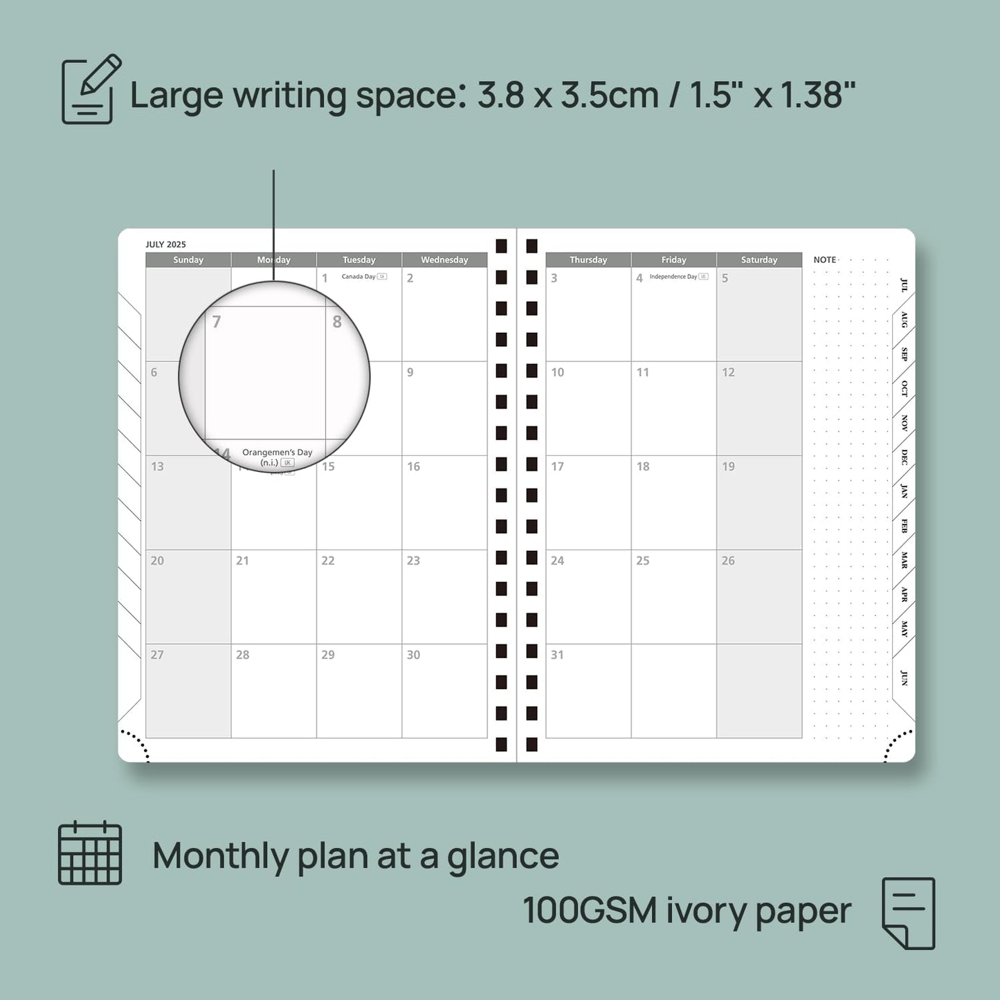 POPRUN Planner 2025-2026 Weekly Notebook (Medium 8.5''x 6.5''), Academic Calendar (JUL.25 - JUN.26) Appointment Book with Monthly Tabs, Spiral Soft Cover, Inner Pocket, 100 GSM - Brown