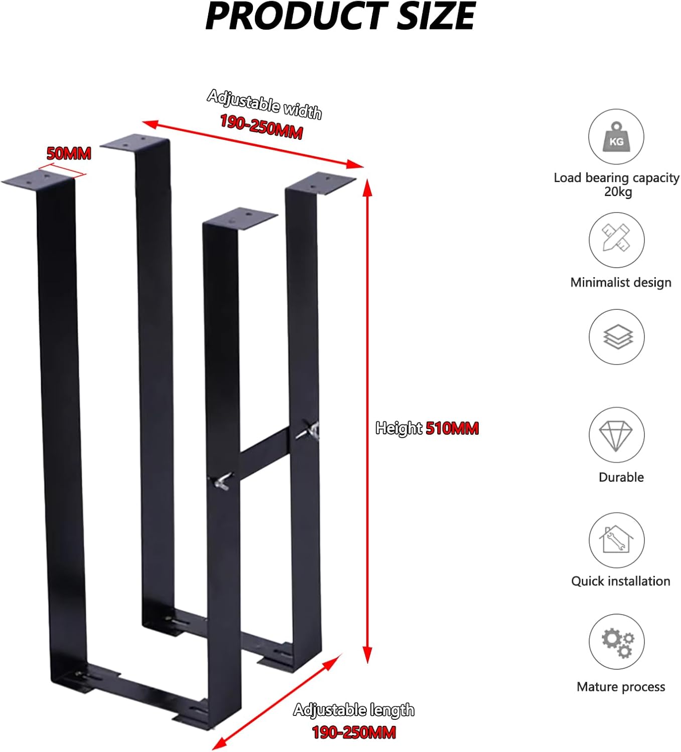 Durable PC Tower Stand | PC Stand for Carpet & Floor | Under Desk Laptop Mount | SPCC Cold Rolling Steel | Adjustable Width 190-250mm | Max Load 25kgs | White/Black (Black)
