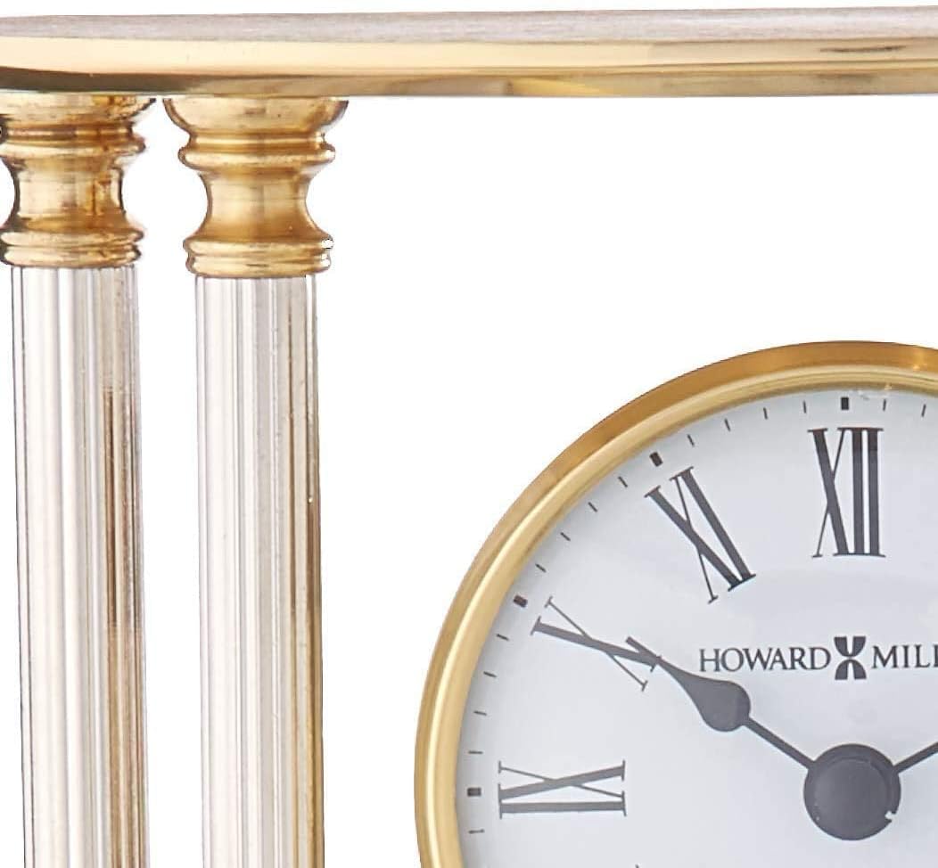 Howard Miller New Orleans Tabletop Clock – Elegant Brass Accent Clock with Palladium Plated Fluted Columns Quartz Movement Traditional Design for Office Mantel & Home Decor