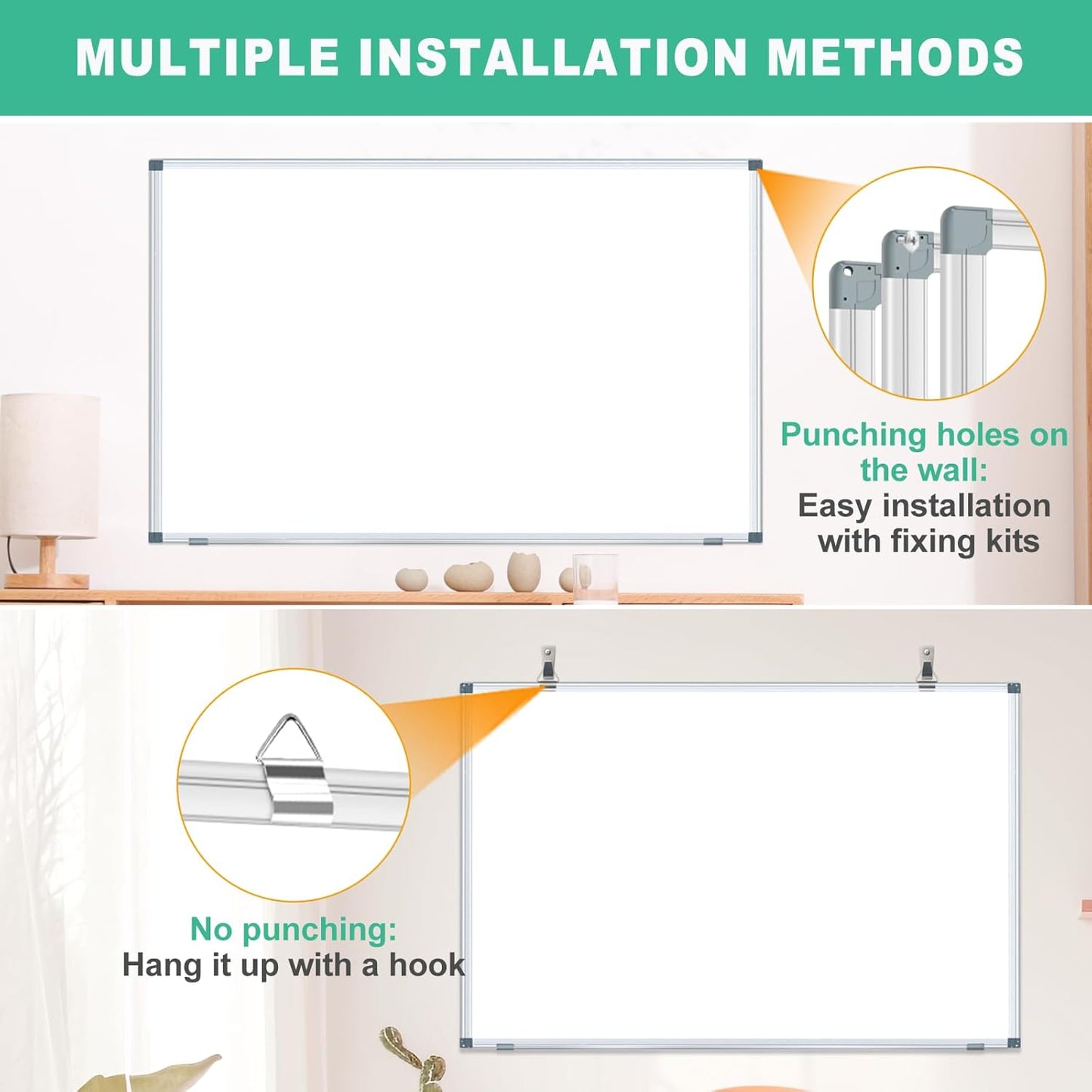 H-Qprobd Large Dry Erase White Board 4' x 3' Magnetic Whiteboard 48"x36" Aluminum Presentation Whiteboard with Long Pen Tray, 6 Markers, 2 Erasers &12 Magnets