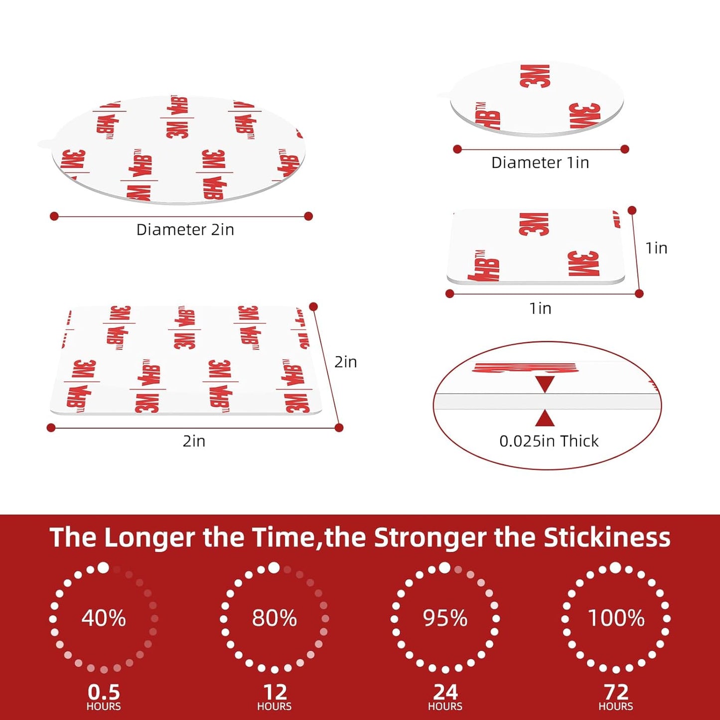 3M Double Sided Adhesive Pads Heavy Duty VHB 2" x 2" 0.025in Thick 20 PCS Square White 4930 Strong Adhesive Mounting Waterproof Foam Tape for Car Home Office Decor