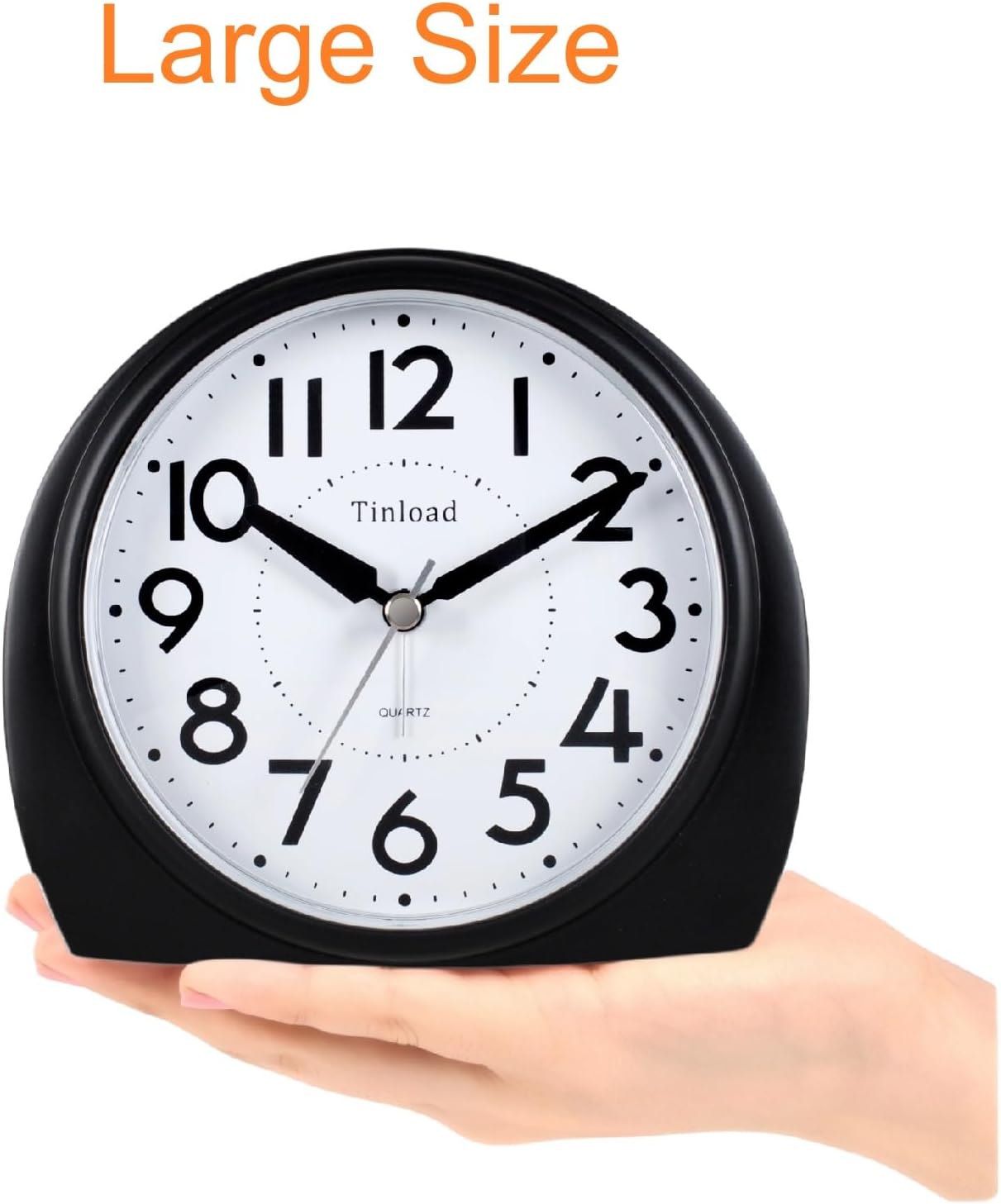 5.5" Large Analog Alarm Clock Silent Non Ticking, Gentle Wake, Beep Sounds, Increasing Volume, Battery Operated Snooze and Manual Light, Easy Set, Black (Best for Elder)