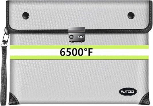 6500°F Fireproof Document Bag with Lock,Upgraded Fireproof/Waterproof Money Bag with Zipper/Reflective Strip,Storage Pouch for A4 Letter Size Document,Cash,Cell Phone,Passport（Not Fit A4 Files）