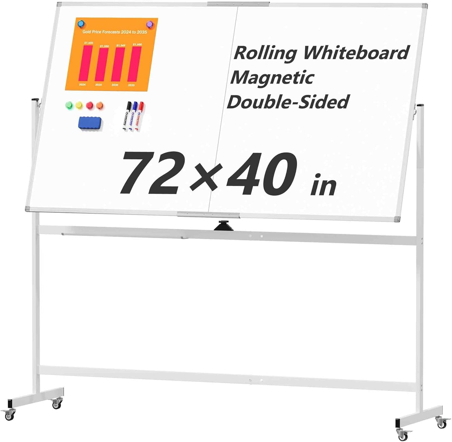 Large Rolling Whiteboard on Wheels, 72" x 40" Double-Sided Mobile White Board with Stand, Portable Standing Magnetic Dry Erase Board Easel for Home Office Classroom School, Silver