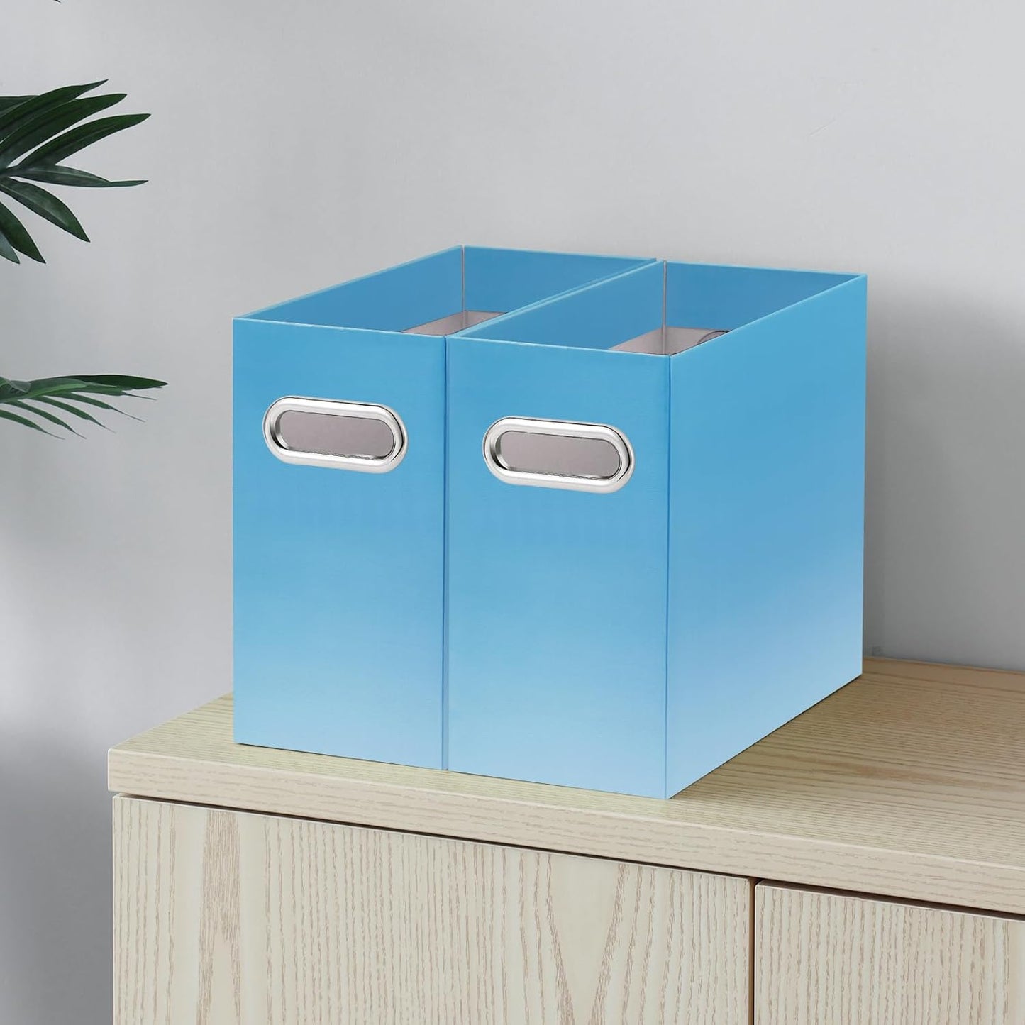 Oterri File Organizer, 2 Packs Small Storage Box, Cardboard File Folder Organizer, Collapsible File Box for Hanging File Folders Letter Size, Portable Filing Organizer (Gradient Light Blue)
