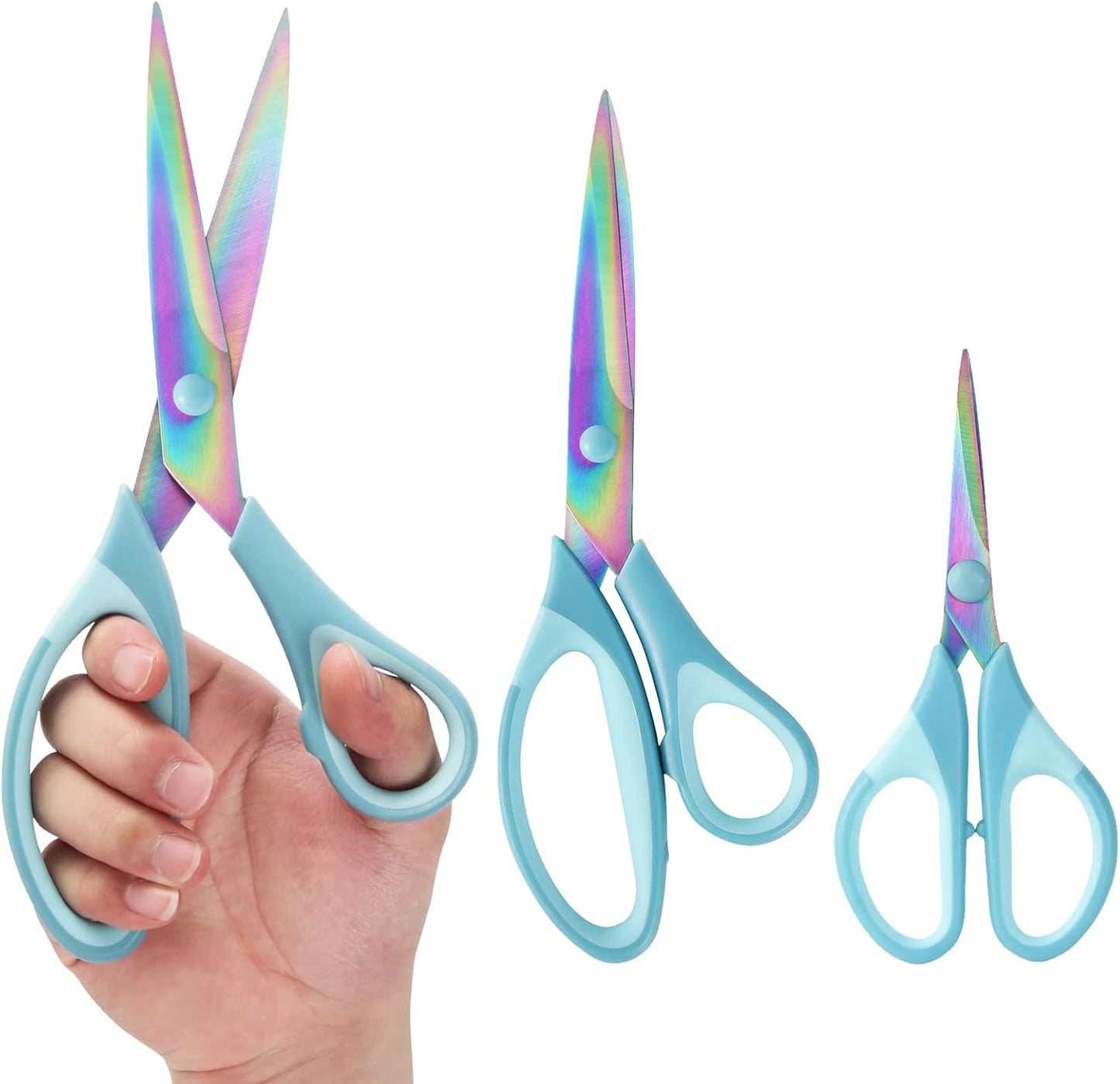 Scissors All Purpose, Sharp Titanium Blades Shears, Rubber Comfort Grip Handle, Multipurpose scissors 3 pack, Great for Office, Fabric, Craft, Sewing, Arts, School and Home Supplies, Blue