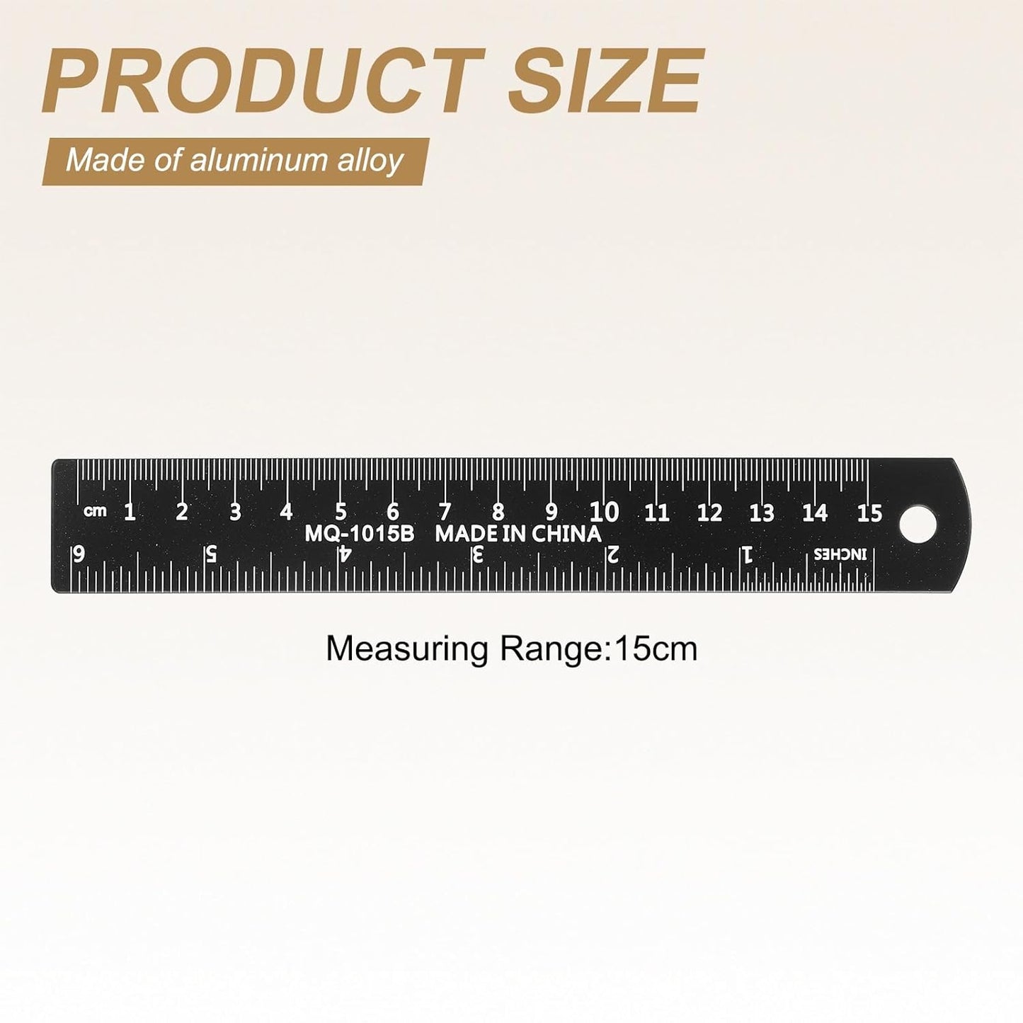 HARFINGTON 2pcs Metal Straight Ruler 15cm Metric SAE Aluminum Alloy Measuring Rulers Scale Tool with Hole for Measure Study Reading Classroom Office, Black