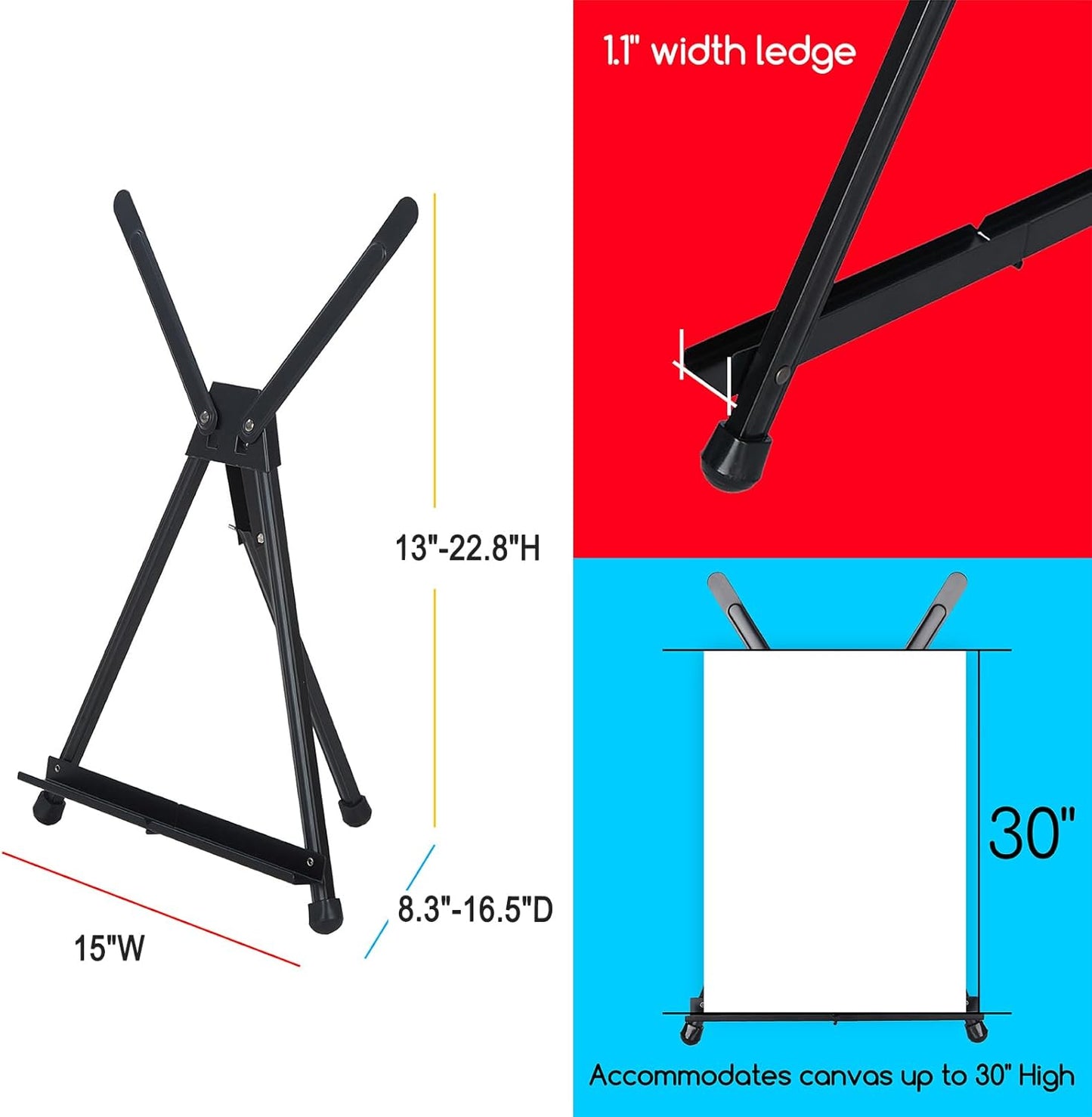 MEEDEN 4pcs Tabletop Easels, Metal Stand for Painting & Display, Aluminum Desktop Art Easel, Foldable Portable Tripod Stand for Canvas, Paintings, Photos, Books, Signs