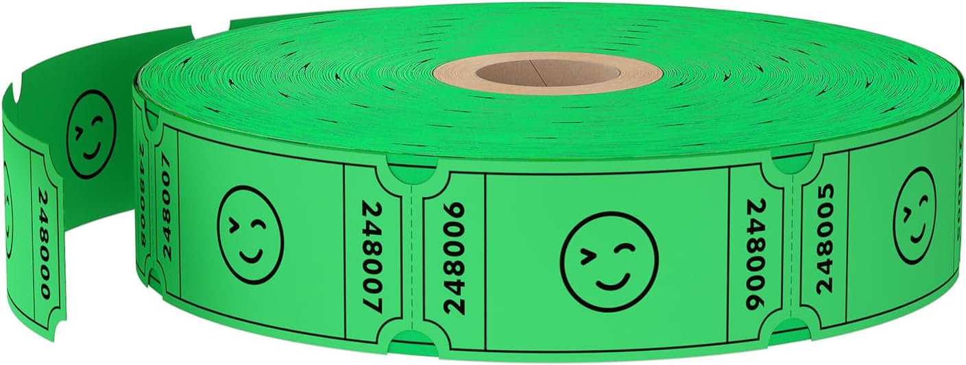 Methdic 1000 Smile Raffle Tickets Green, Single Roll, Ticket for Events, Entry, Class Reward, Fundraiser & Prizes