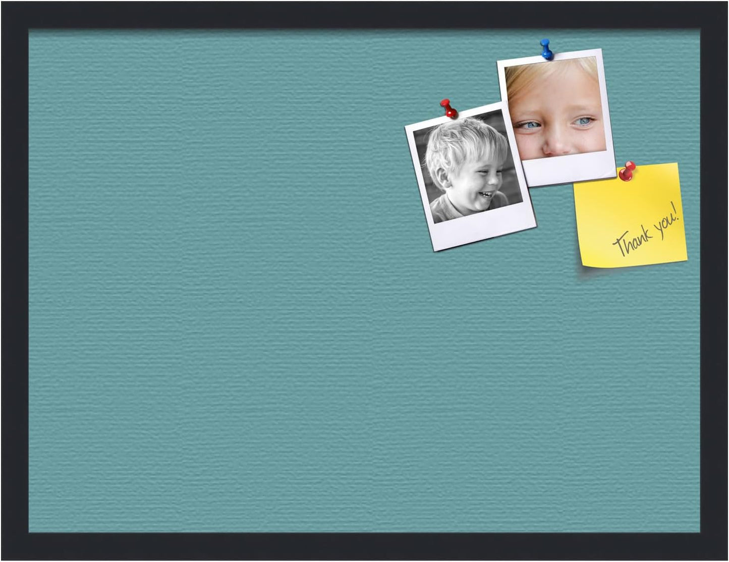 PinPix 24x18 Inch Cork Bulletin Board. This Decorative Framed Pin Board Comes with Aqua Pastel Design and a Satin Black Frame. Ideal for Home Office Decor or Message Board (PinPix-1806)