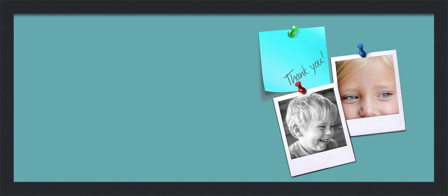 PinPix 30x12 Inch Cork Bulletin Board. This Decorative Framed Pin Board Comes with Aqua Pastel Design and a Satin Black Frame. Ideal for Home Office Decor or Message Board (PinPix-1806)