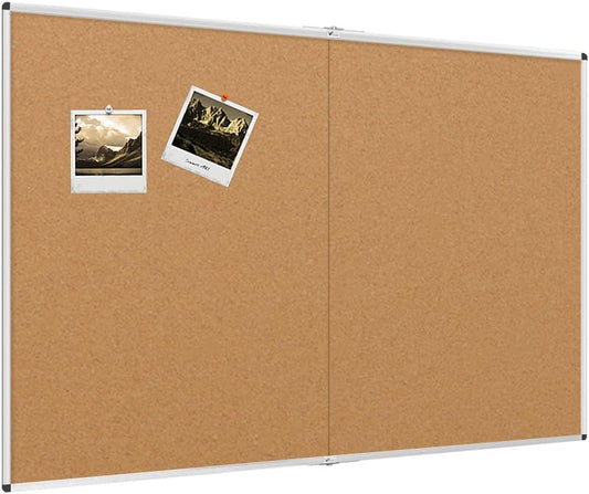 VIZ-PRO Large Cork Bulletin Board/Foldable Noticeboard, 48 X 48 Inches, Silver Aluminium Frame