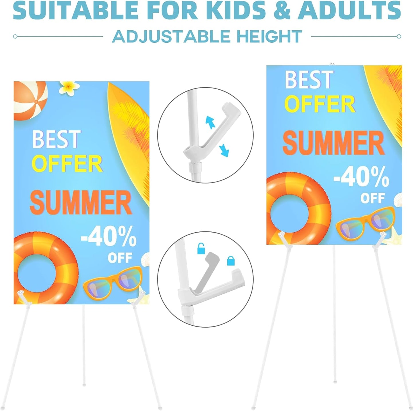 3PCS White Easel Stand for Wedding Sign Stand, 66 Inch Lightweight Adjustable Art Poster Board Stand for Display Wedding Welcome Sign, Metal Easel Stand for Painting with Portable Bag