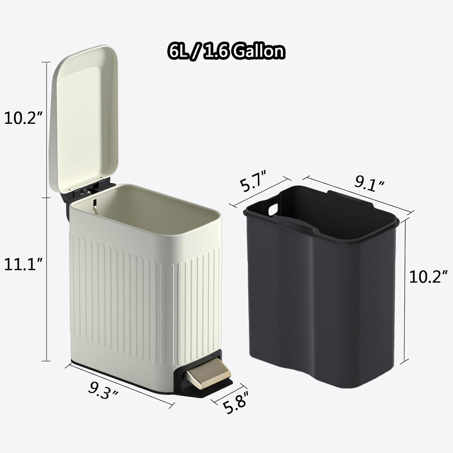 Small Bathroom Trash Can with Lid Soft Close-6L/1.6 Gal Slim Step Garbage Can-Metal Pedal Wastebasket-Narrow Rectangle Garbage Container Bin for Corner Office, Bedroom, Toilet, Live Room-Beige