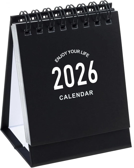 Mini Desk Calendar 2025-2026 - Runs From July 2025 to Dec 2026, Small Standing Desk Calendars with Stickers for Home Office School, 250gsm Thick Paper (Mini Black)