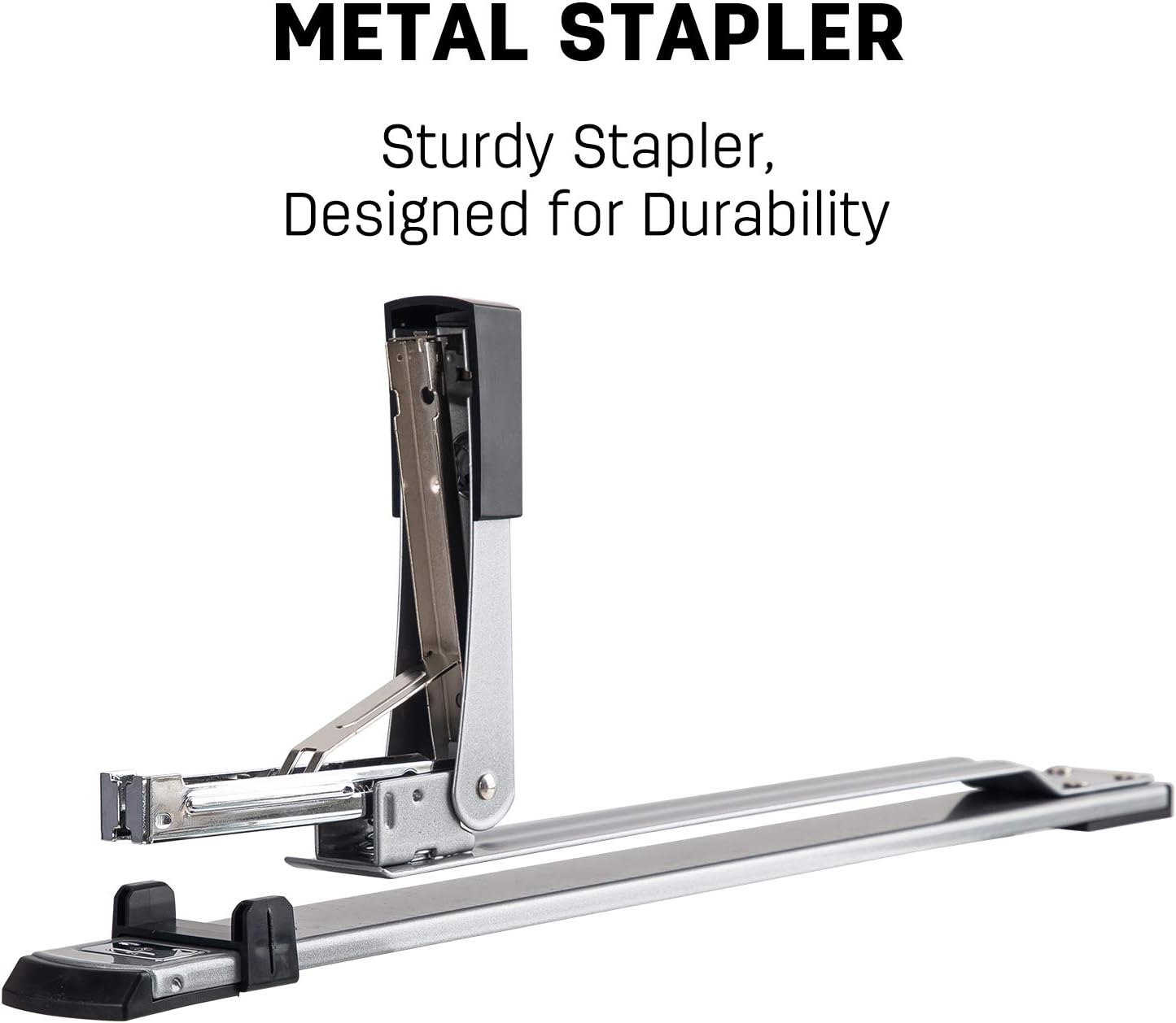 Deli Long Reach Stapler with 1000 Staples, 20 Sheet Capacity, Long Arm Standard Staplers for Booklet or Book Binding, Silver