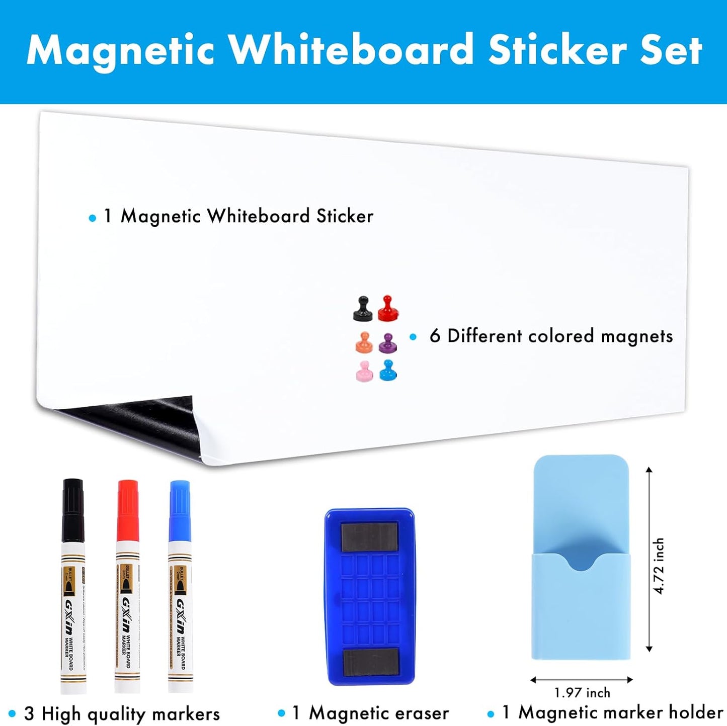 HAMIGAR Magnetic Whiteboard Contact Paper 30" x 43" Dry Erase White Board Sticker for Wall Stick on White Board Peel and Stick Wallpaper Adhesive Poster with Marker, Magnetic Eraser and Magnets