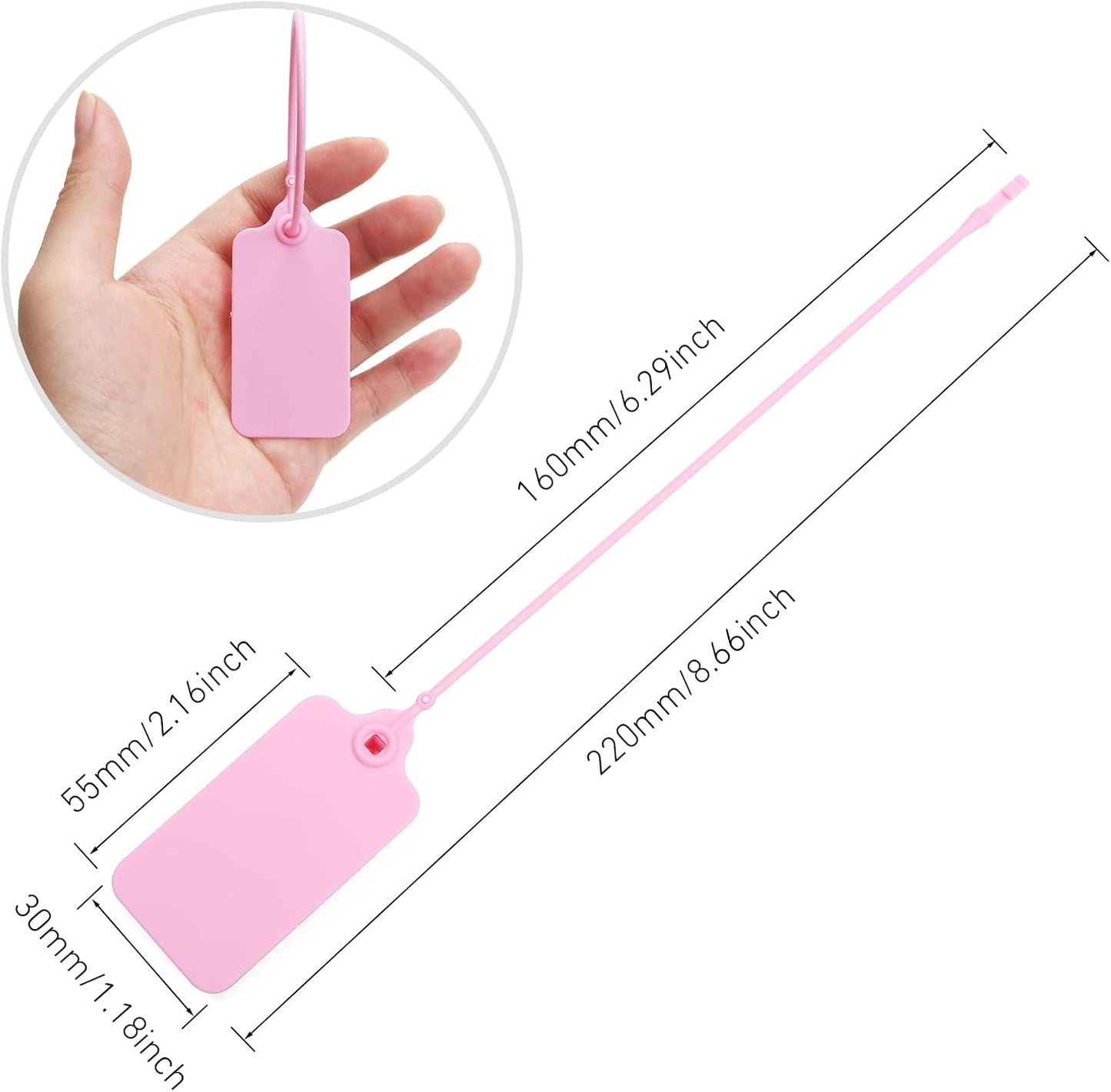 50 Pink Blank Plastic Tags for Labeling Waterproof Hanging Labels Writable Tags Seal Plastic Marking Label for Clothes Bags Keys Inventory with One Marker Pen