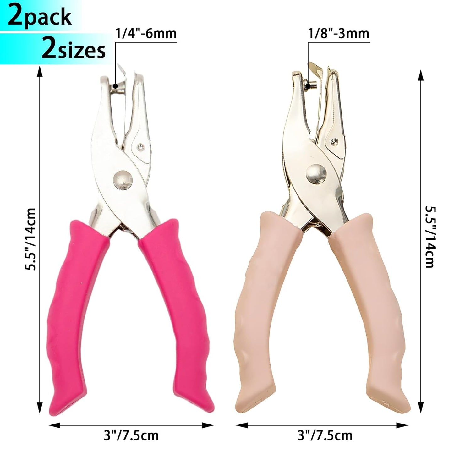 Single Hole Punch 1/4" and 1/8", 2 Pack Small Hole Puncher for Crafts, One Hole Paper Punch with Grip Handle, Small Hole Punch for Kids and Adults