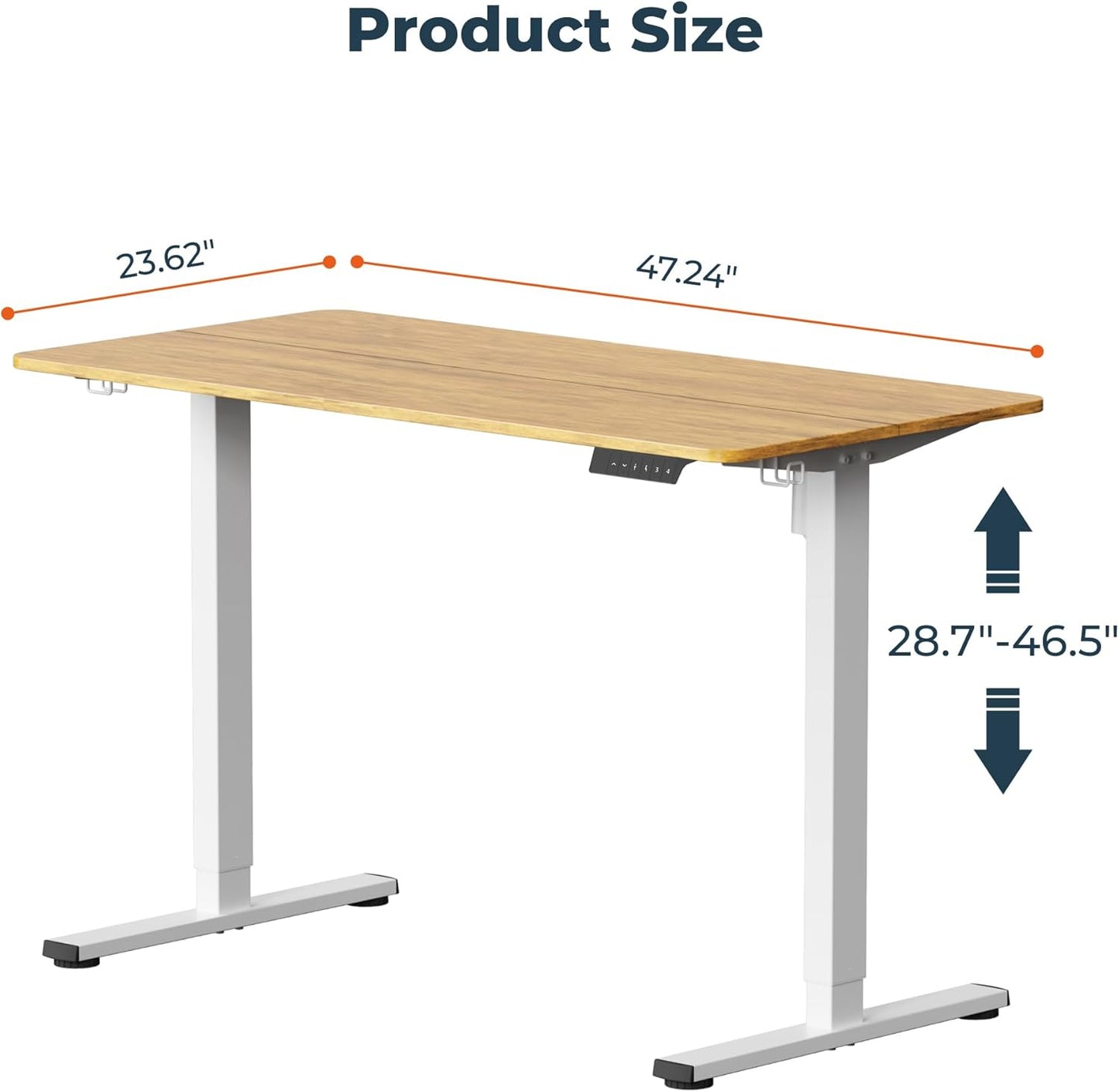 Adjustable Stand Up Desk with Memory Preset,Electric Standing Desk 47 x 24 Inch Home Office Desk Computer Workstation Sit Stand Desk, Splice Maple Top + White Frame