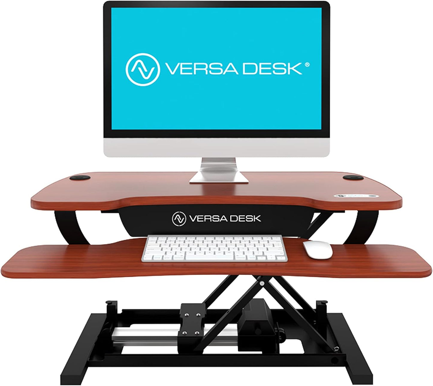 VERSADESK® PowerPro™ Elite 36” x 24" – App Controlled Electric Standing Desk Converter w/USB Charging Port. Raises up to 20”. Fully Assembled – Includes LED Lights. Supports 80 lbs. – Cherry