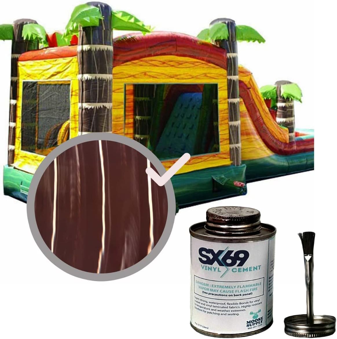 SX-69 Vinyl Repair Kit | Inflatable Bounce House Repair Kit | Includes 4 Ounce Adhesive and Vinyl Roll | for Flexible, Waterproof Repairs of Tears, Punctures, and Holes