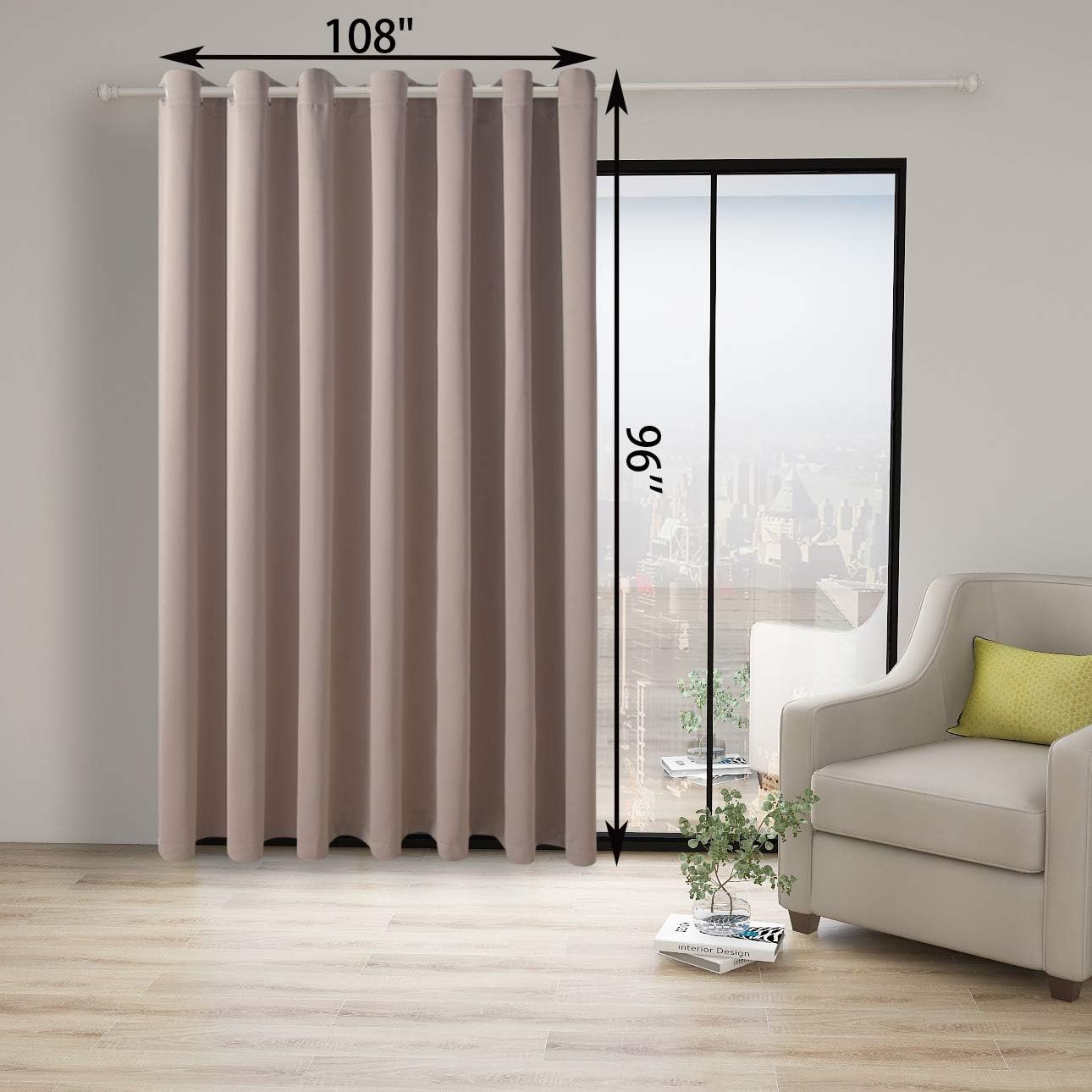 BONZER Room Divider Curtain Total Privacy Wall Noise Reducing Wide Blackout Curtains for Patio Sliding Glass Door, 96L x 108W Inch (8L x 9W ft), 1 Panel, Khaki