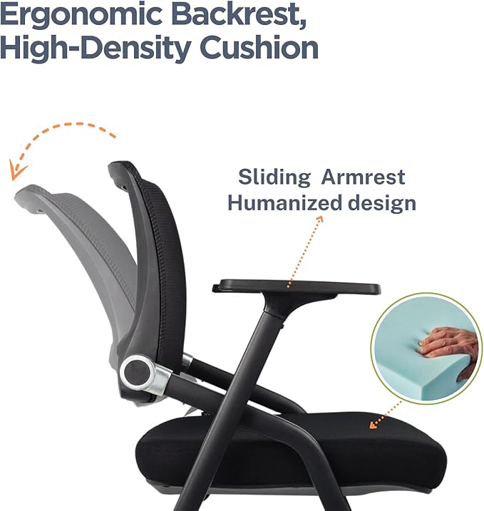 2 Pack Foldable Office Chairs with Wheels, Mesh Back, Arms and Portable - Folding Office Chairs for Conference Room Chair, Office Guest & Reception & Meeting Chair - (Black) 300 lbs.