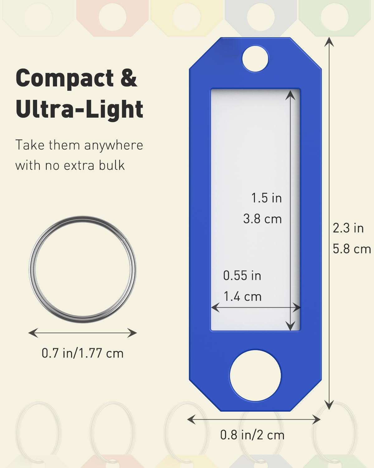 Uniclife 20 Pcs Key Tags, 5 Color Key Tags with Labels, 2.3" x 0.8" Key Labels for Keychain, Plastic Key Identifiers with Split Ring, Blank Key Ring Tags for House Office & School