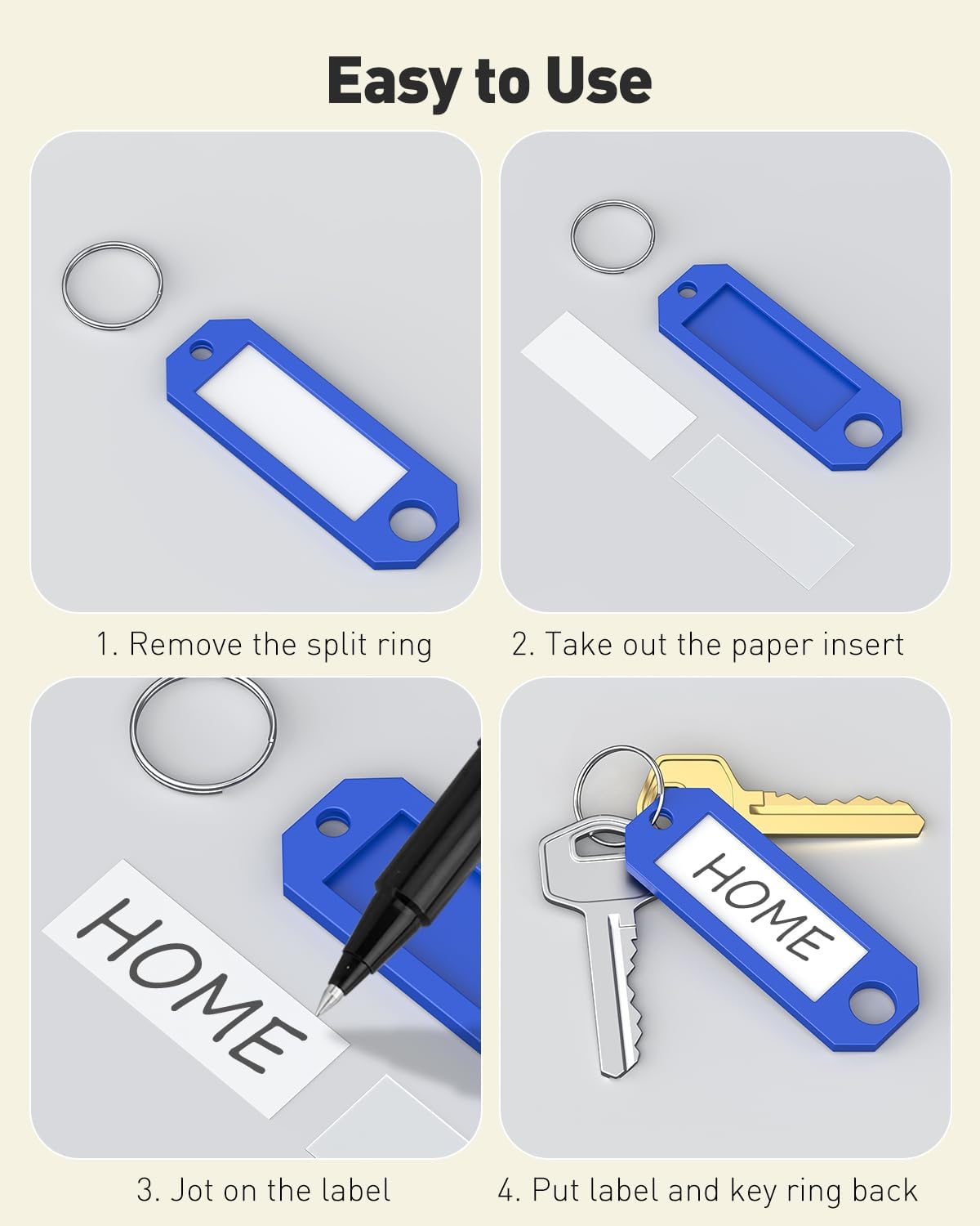 Uniclife 20 Pcs Key Tags, 5 Color Key Tags with Labels, 2.3" x 0.8" Key Labels for Keychain, Plastic Key Identifiers with Split Ring, Blank Key Ring Tags for House Office & School