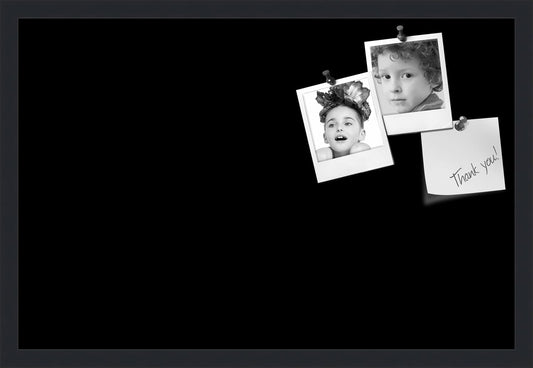 PinPix 27x18 Inch Cork Bulletin Board. This Decorative Framed Pin Board Comes with Solid Black Design and a Satin Black Frame. Ideal for Home Office Decor or Message Board (PinPix-622)