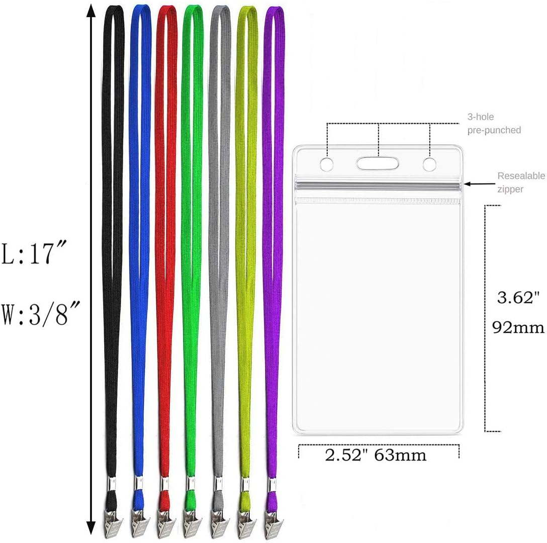 Bird Fiy Lanyards with Id Holder Badges Name Tags 50 Pack Lanyards with Bulldog Clip and 50 Pack Waterproof Clear Plastic Vertical Name Tag Badge ID Card Holders (Red)