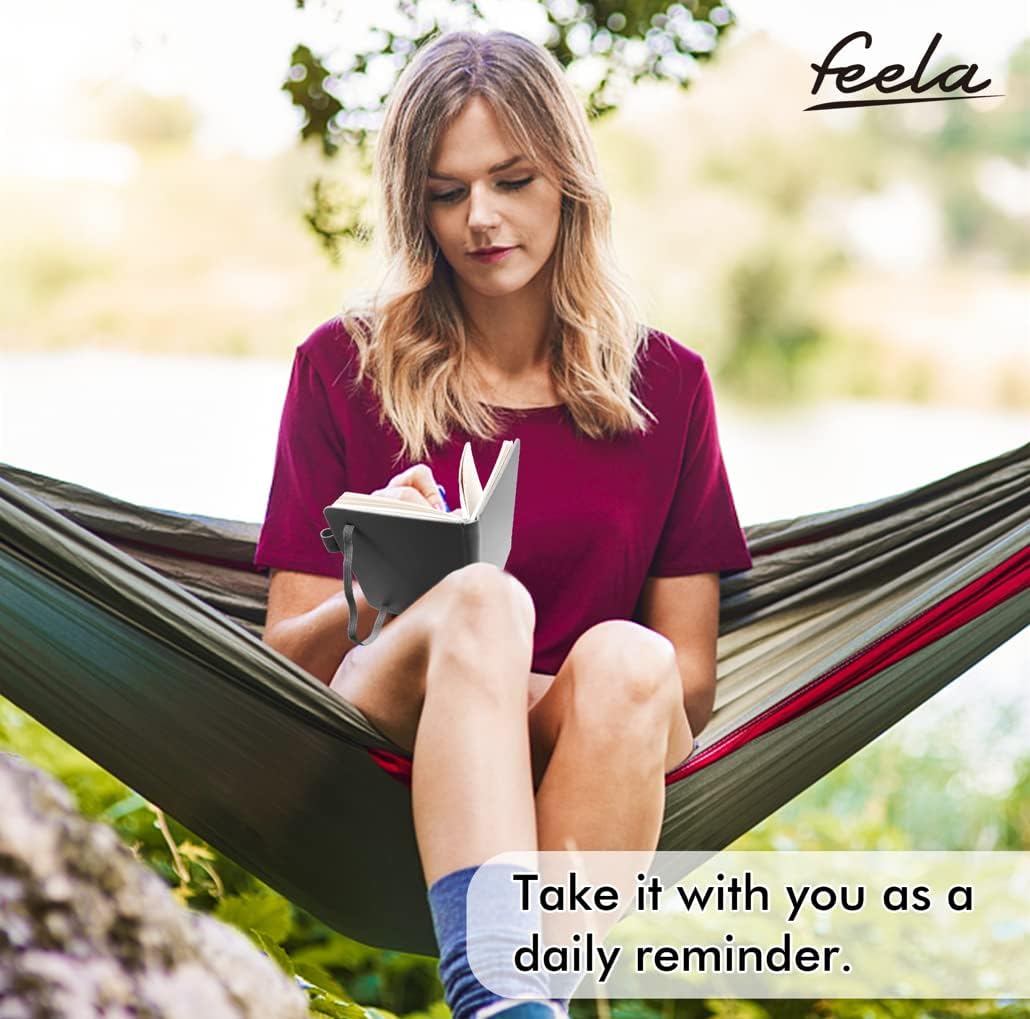 feela 15 Pack Pocket Small Notebooks Bulk, Mini Cute Notepads Hardcover College Ruled Lined Journals with Pen Holder for School Business Memos, with 15 Black Pens, 3.5”x 5.5”, A6, Gray