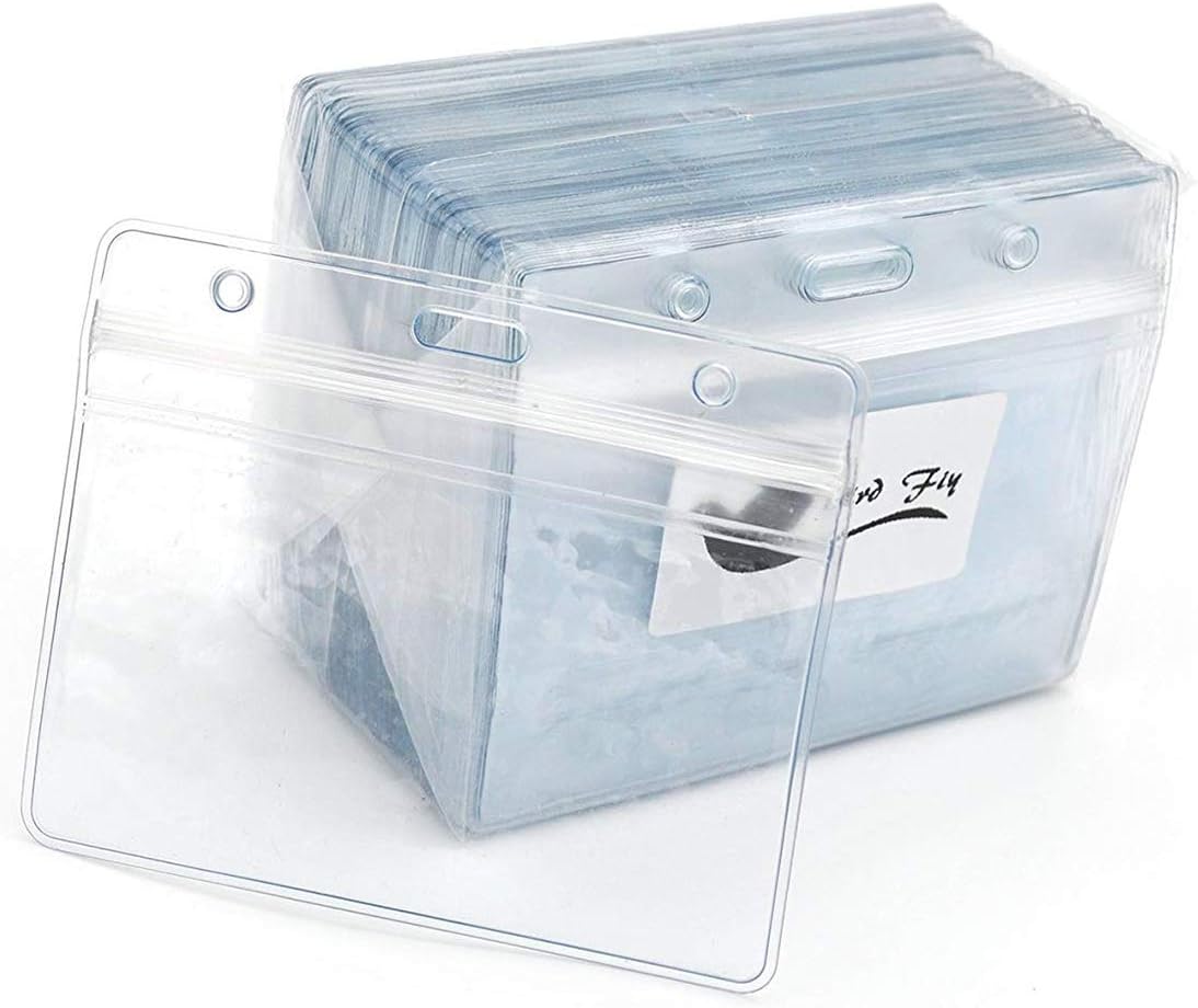 Lanyards with Id Holder Name Badges Waterproof Name tag Badge Holders with Neck Lanyard Swivel J-Hook Clip 50 Pack (Purple, Horizontal)