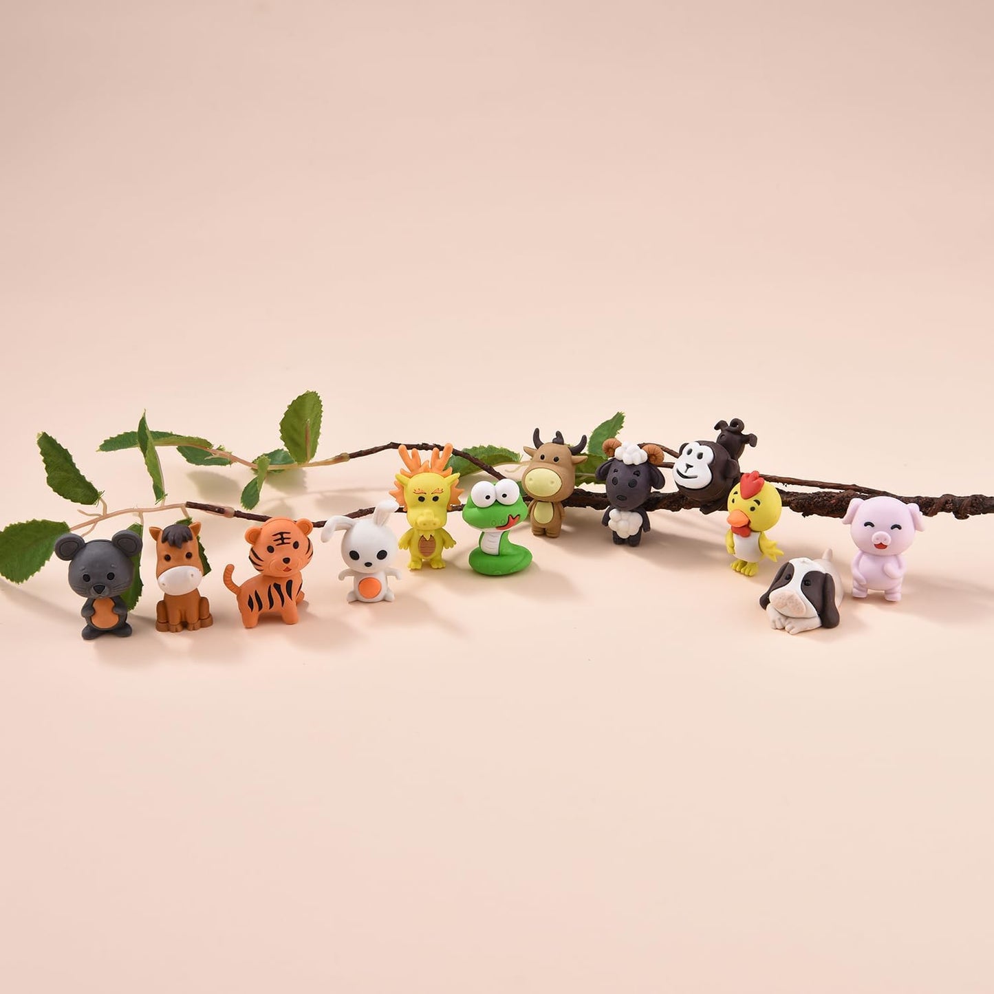12 Pack Animal Erasers for Kids, 3D Puzzle Eraser for Boys Girls, Chinese Zodiac Erasers for School Supplies Prize Gifts Party Favors