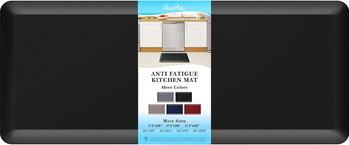 4/5 Inch Thick Kitchen Mats for Floor, StepRite Kitchen Rug for Standing Desk, Non-Slip, Thicker, Stain Resistant, Waterproof, Comfort Anti Fatigue Floor Mat for Home, Kitchen, Office - Black,54*22''