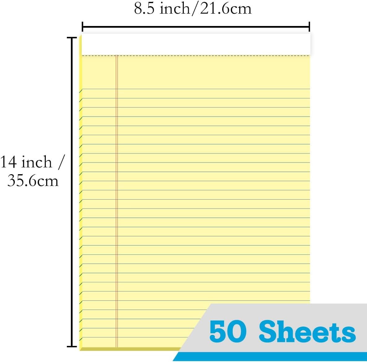 KAISA Legal Pads 8.5x11 inch Writing Pads Wide Ruled Notepads 8.5“x11.75 Canary Note Pads, Yellow 50 Sheets 72 Pads,WT-MCY50W
