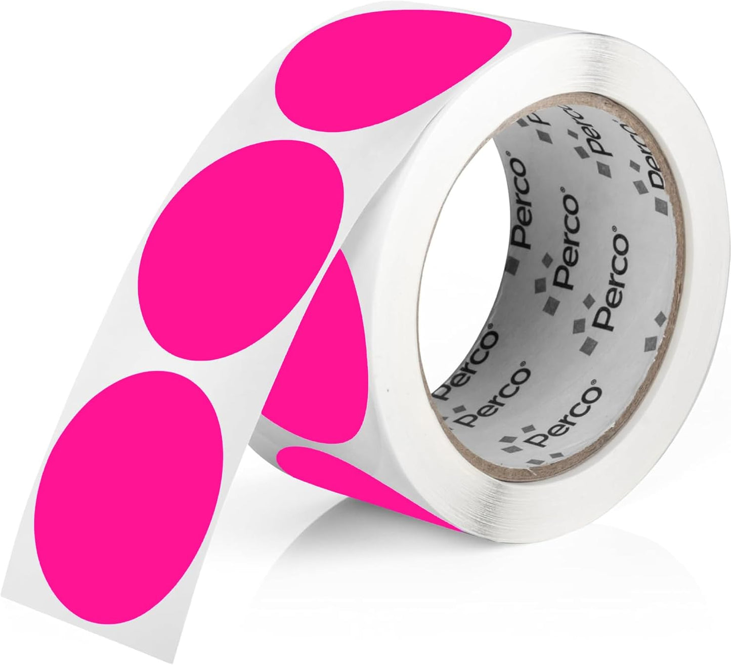 Perco Fluorescent Pink 2-Inch Round Circle Dot Sticker Labels with Easy Peel Perforation - 500 Labels per Roll - Strong Adhesion, Vibrant Colors for Organizing, Crafting & More - Made in USA
