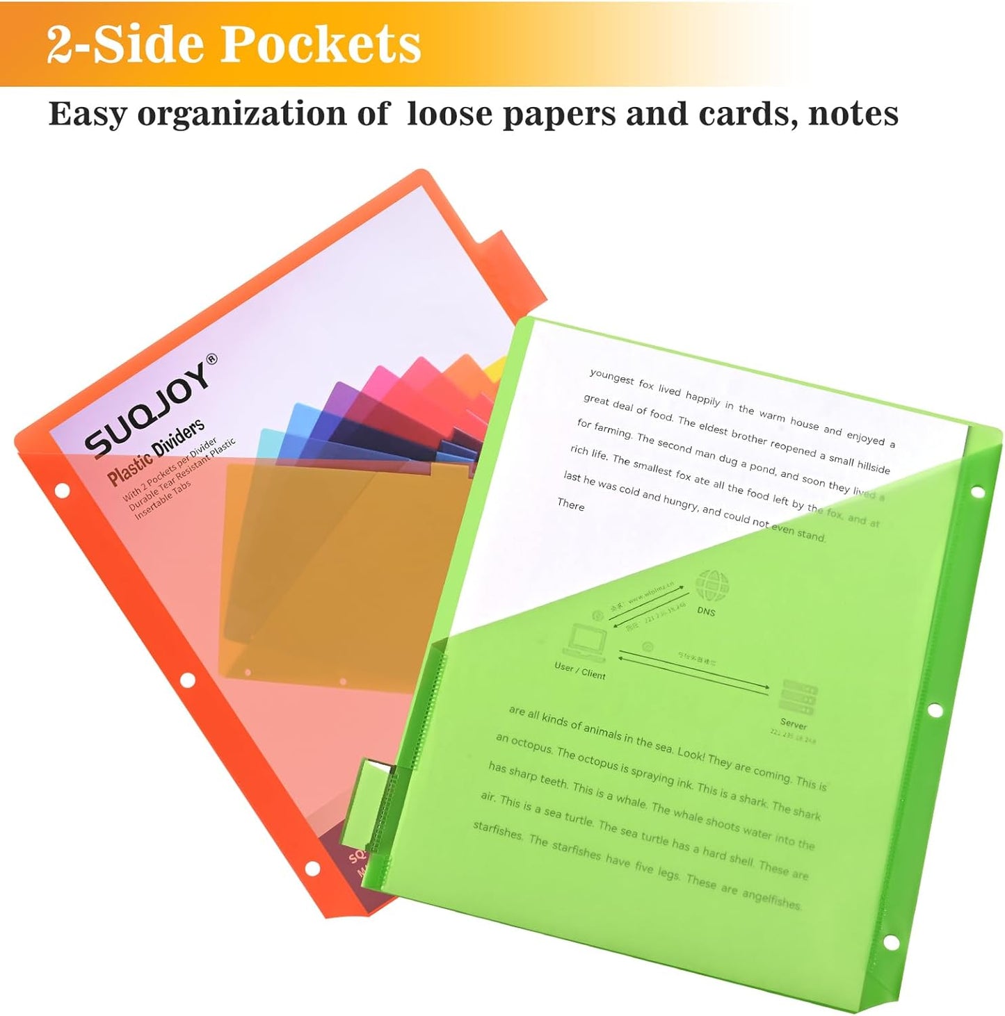 8-Tab Dividers for 3 ring binder, 96 Count Binder Dividers with Pockets, Subject Dividers, 3-Hole Plastics Sheets Protectors for US Letter Size in 0.5", 1",2" Binders, Vibrant 8 Color, 12 Packs